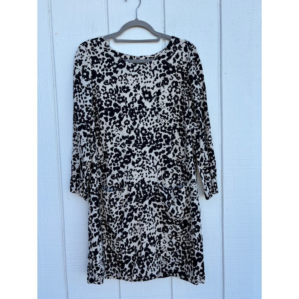 J.Crew Leopard Print Shift Dress,‎ Long Sleeve, Pockets, Sz 6